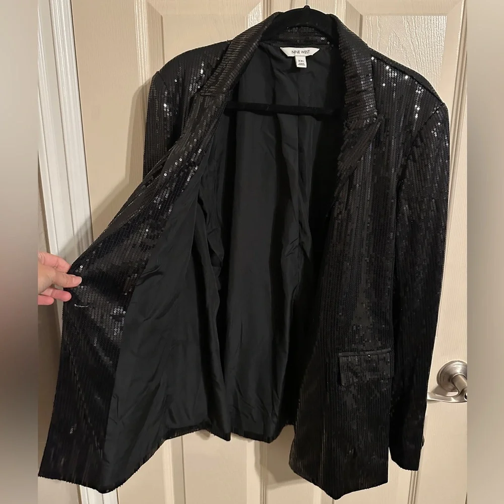 Nine West All Over Sequin One Button Blazer, Black, Sz XXL - Picture 9 of 13